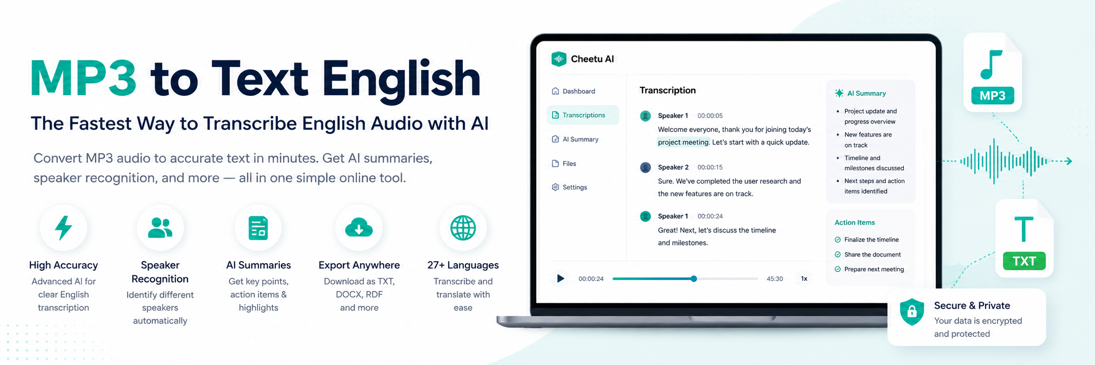 mp3 to text english